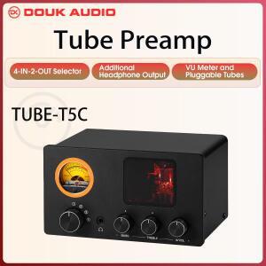 Douk Audio TUBE-T5C 스테레오 밸브 프리  4 방향 오디오 분배기 사운드 선택기 VU 미터가있는