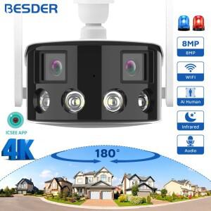 4K 8MP IP 카메라 WiFi 컬러 나이트 비전 180 ° 넓은 천사 옥외 와이파이 감시 사진기 4MP CCTV 안전 보호