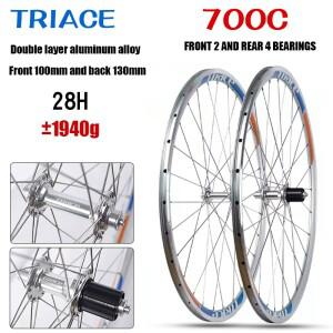 TRIACE 700C 로드 자전거 휠 2/4베어링 허브 V 브레이크 7/8/9/10/11단 알루미늄 스틸 휠셋 림 100/130mm 2