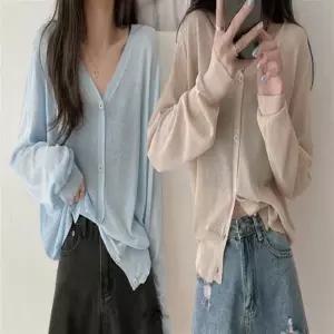 여름 추울때 V넥 가디건 시스루 에어컨 얇은 긴팔