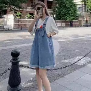 여성 롤업 데님 멜빵 반바지 캐주얼 오버롤 점프수트