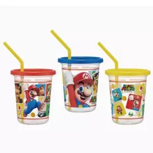 슈퍼마리오 스트로 텀블러 3P 세트 320ml/뚜껑/빨대/컵/캠핑/간식컵/휴대용/뚜껑/어린이집/유치원/귀여운