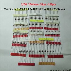 제너 다이오드 BZX55C 3.3V-30V 14 값 x 10 개  모듬 세트  전자 DIY 키트   12w 0.5W 1w