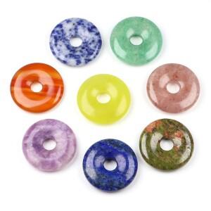 30MM 천연 돌 도넛 힐링 크리스탈 정 호안석 라피스 라줄리 원형 보석 에너지 미네랄 공예 DIY 액세서리