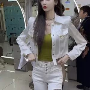 화이트크롭긴팔자켓 아이돌무대의상 슬림 긴팔셔츠 여성