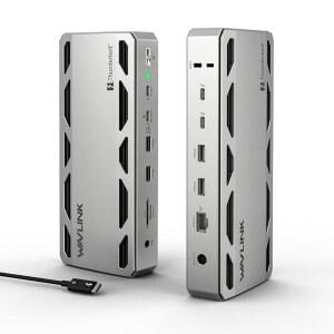 WAVLINK 인텔 인증 썬더볼트 5 도크, 120Gbps 최대 전송, 140W PD, 2.5G 이더넷, 4X USB-A 3.2 Gen 2, SD4.0, Windows 11 / Mac OS 14.6 이상 / 4 노트북용 12-in-1 TB5 도킹 스테이션