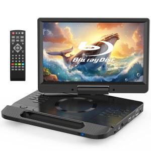 FANGOR 13.3 u201D 휴대용 블루레이 플레이어, 12 u201D 풀 HD 회전 화면, 리모컨, HDMI 출력 및 AV 입력이 포함된 내장 충전식 배터리, USB/Micro SD 재생, 라스트 메모리