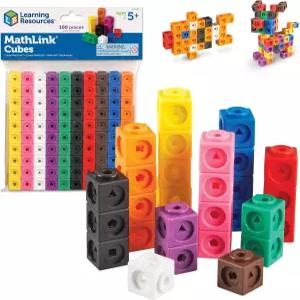 Learning Resources MathLink 큐브 - 100개 세트 5세 이상 유치원 STEM 활동 수학 조작품 홈스쿨 용품 교사
