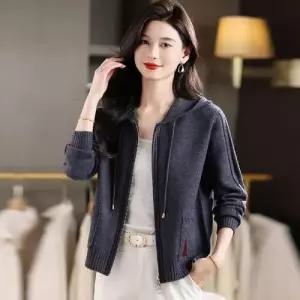 여성 니트 캐주얼 맨투맨 가을옷 쇼트 후드 스웨터 봄가을 빅사이즈 통통 카디건 CH3