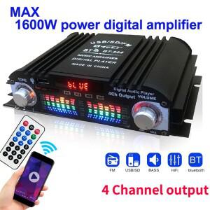 1600W 피크 전력 HiFi 사운드 앰프 디지털 4 채널 오디오 블루투스 노래방 플레이어 FM 라디오 지원 원격