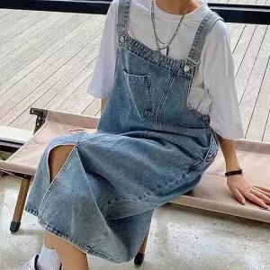 여성 데님 멜빵 치마 롱원피스 데일리룩
