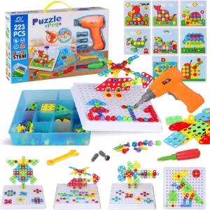 223 PCS STEM 드릴 세트 전동 및 3D 빌딩 블록이 된 창의적 모자이크 도구 키트 교육용 건설 3 4세 5세 6세