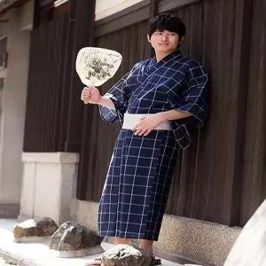 남성 유카타 기모노 일본 린넨 벨트 남자 목욕가운