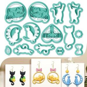 귀걸이용 14pcs 클레이 커터 귀여운 고양이 모양 PLA 플라스틱 공예 용품 를 위한 DIY 세트 만들기