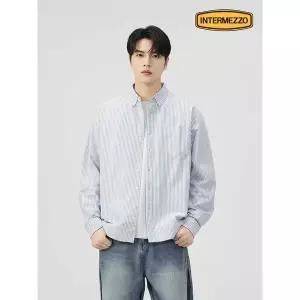 [INTERMEZZO]옥스포드 기본 스트라이프 코튼 셔츠 블랙 IMFFMDS153_P415421953