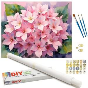 꽃 그림 키트 - 롤링 캔버스에 그려진 DIY 핑크 수국화 16x20인치, 아크릴 페인트 세트, 초보자에게 적합, 집 장식이나 선물용 식물 예술