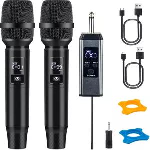 무선 마이크 충전식 수신기가 있는 블루투스 노래방 - 500피트 범위 노래 결혼식 DJ 파티 연설 교회용 세트