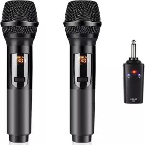 Kithouse 무선 마이크 K380S 듀얼 금속 다이내믹 충전식 수신기 포함 노래방 노래 결혼식 파티 연설 교회