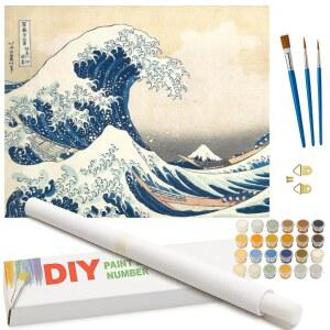 어른용 숫자 키트로 그린 오션 웨이브 페인팅 - DIY 롤링 캔버스 16x20 인치, 아크릴 페인트 세트, 초보자에게 적합, 홈 데코 또는 선물용 아트