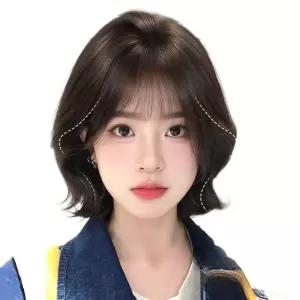 여성용 자연스러운 단발 인모가발 편안한 앞머리 스타일링