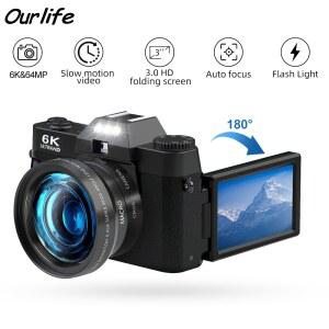 즉석 사진기 Ourlife 6K 디지털 사진 카메라 16배 64MP 빈티지 브이로그 비디오 레코더 유튜브 180 플립 스크린 와이파이 웹캠