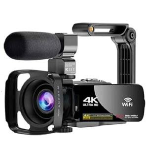 즉석 사진기 4K 울트라 HD 18배줌 디지털 카메라 0인치 48MP 와이파이 캠코더 방풍 마이크 조명 포함 유튜브용 비디오 블로깅