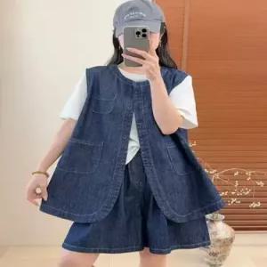 여자 데님 여름 톱 민소매 조끼 카디건 트렌디 레이어드 아이템 루즈핏 HT2