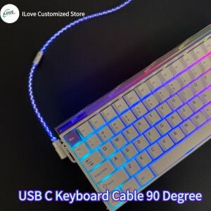 USB C 키보드 케이블 90도 각도 단결정 구리 글로우 키보드 케이블 지원 8k AULA HERO 68HE 80HE용