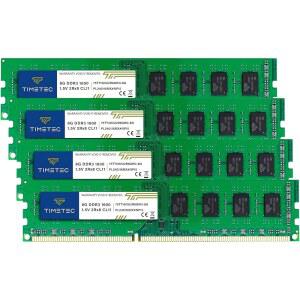타임텍 32GB 키트(4x8GB) DDR3 1600MHz(DDR3-1600) PC3-12800(PC3-12800U) 비-ECC 버퍼링 1.5V CL11 2Rx8 듀얼 랭크 240핀 UDIMM 데스크탑 PC 메모리 RAM(SDRAM) 모듈 업그레이드