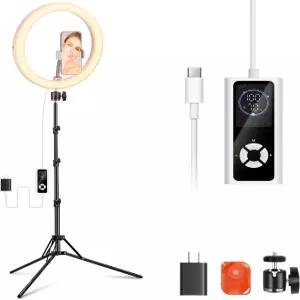 니워 RH12B 프로 12인치 30W 고출력 LED 링 라이트 과 호환되는 71인치 삼각대 스탠드 3290럭스 바이 컬러