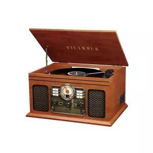 빅트롤라 The Quincy 올인원 턴테이블 CD 카세트 LP 플레이어 블루투스 스피커 월넛 마호가니