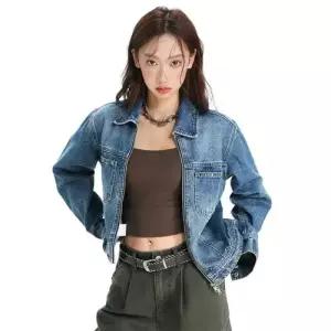 여성용 청 캐주얼 슬림핏 앳된 야구 점퍼 귤 집업 앤티크 칼라 비즈 재킷 코트 SPO마켓1