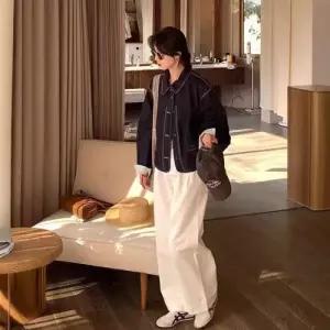 여친 청 빈티지 소매 자켓 깔끔한 터틀넥 체크 패치 코트 DUCHI1