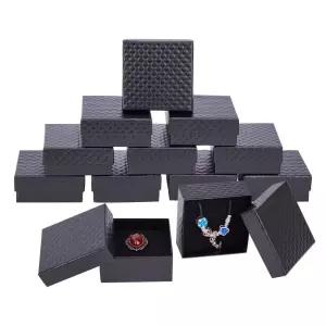 12 개 7.5x7.5x3.5cm 블랙 레드 스퀘어 골 판지 보석 상자 펜 던 트 귀걸이 반지 발렌타인 데이 선물
