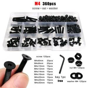 카운터 소켓 M5 너트 나사 강철 볼트 M4 M3 M6 검정색 M2 알렌 싱크 와셔 M8 세트 등급 육각형 플랫 키트 10 상자 육각