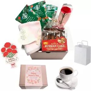 어버이날 선물 커피 쿠키 손수건 세트 케이크 포장 완료 박스 카네이션 인조꽃 메시지 카드