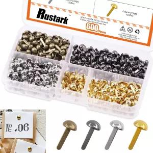 Rustark 600PCS 4가지 색상 종이 고정 장치 원형 황동 브래드 모음 키트 6x2mm 버섯 머리 금속 스크랩북