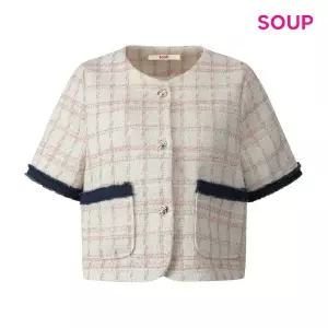 [SOUP](타임스퀘어점패션관)데님 배색 체크 반팔 트위드 자켓 (S64JK03)