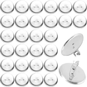 SOFPLATE 박스 00Pcs 실버 브로치 클래스프 빈 원형 핀 트레이 디스크 카보숑 세팅 백 내구성 코사지 DIY