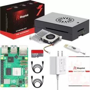 라즈베리 파이 5 RAM 8GB - 에디션 OS-Bookworm 프리로드용 iRasptek 스타터 키트 알루미늄 케이스
