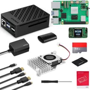 SANOOV 라즈베리 파이 5 키트 8GB RAM 액티브 쿨러 및 27W 5.1V5A 전원 공급 장치 RPI 싱글 보드 ABS