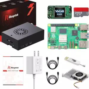 라즈베리 파이 5 16GB RAM용 iRaspptek 스타터 키트 - 에디션 OS-북웜 알루미늄 케이스 사전 탑재