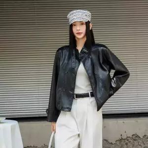 스트레인지 여자 오피스룩 가죽 숏 데일리룩 재킷 옷 양 하이닝 KUK1
