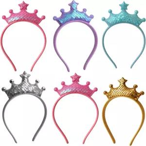 자카이드 6Pcs 프린세스 티아라 크라운 헤드밴드 여성용 글리터 생일 파티 요정 코스튬 헤어 액세서리