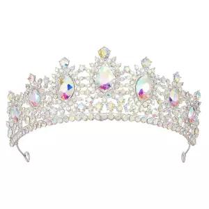 퀸체네라 생일 무도회 AB 라인스톤에서 열린 신부 공주 여왕 왕관 머리띠를 위한 여성용 브라이덜 실버