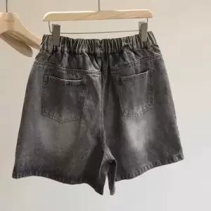 EAMT 청 여자 캐주얼 빈티지 쭈리 조끼 반바지 슬림핏 허리 밴딩 EUNG1