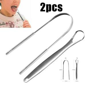 2Pcs 혀 스크레이퍼 스테인레스 스틸 클리너 구강 관리 위생