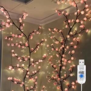 1PC 72/96/144LED 벚꽃 나무 조명 USB 전원 디밍이 가능 LED 인공 가지 램프 침실 웨딩 파티