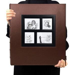 RECUTMS 셀프 접착 사진 앨범 스크랩북 60 마그네틱 양면 페이지 가죽 하드커버 13.3 x 13.4 (인치) 스티키 페이지가 있는 대형 가족 앨범(브라운)