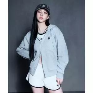 MLB [카리나 착용]베이직 스몰로고 오버핏 후드집업 NYM (Melange Grey)
